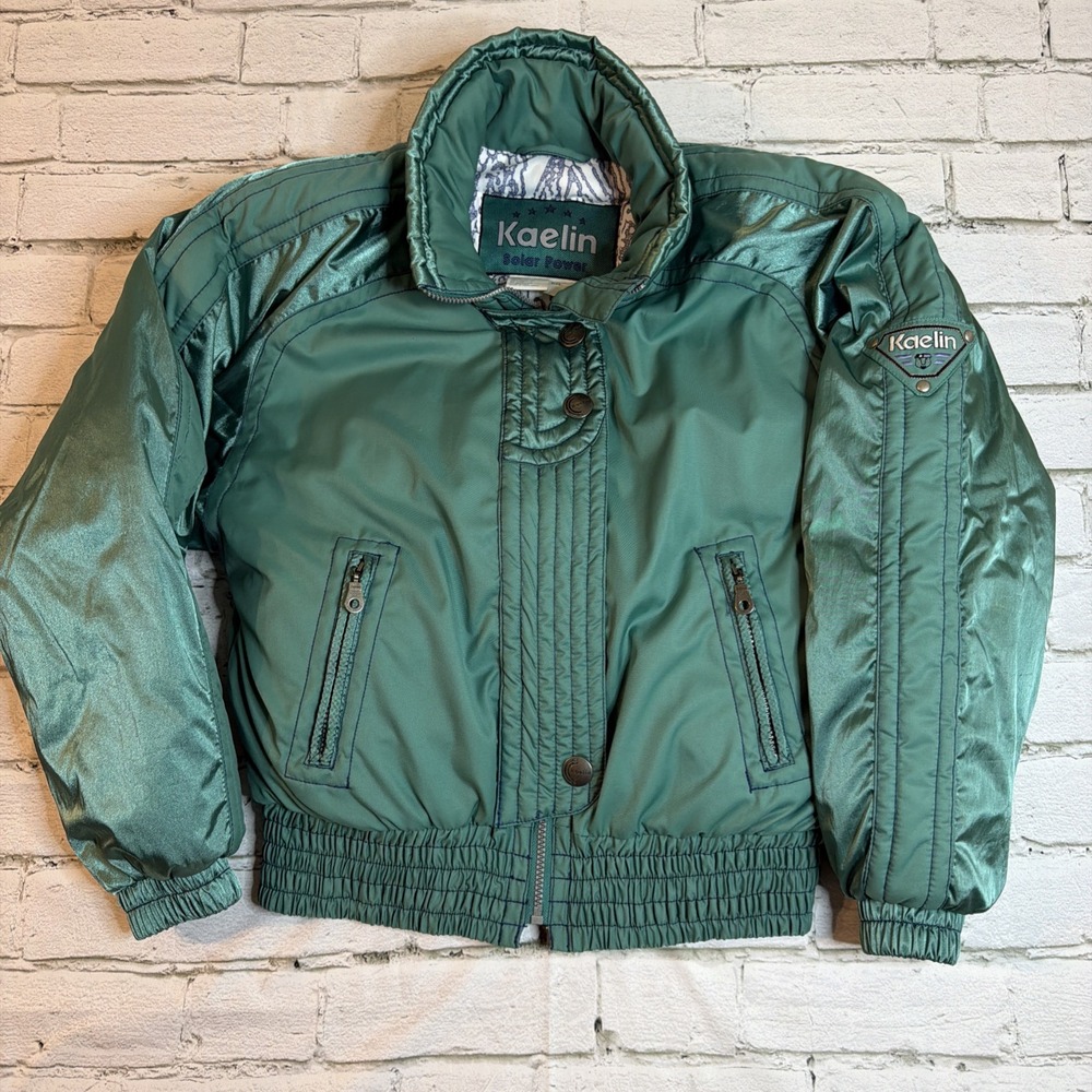 Vintage 80s Kaelin Ski Jacket Womens Size 6 Green/Teal Retro High Neck